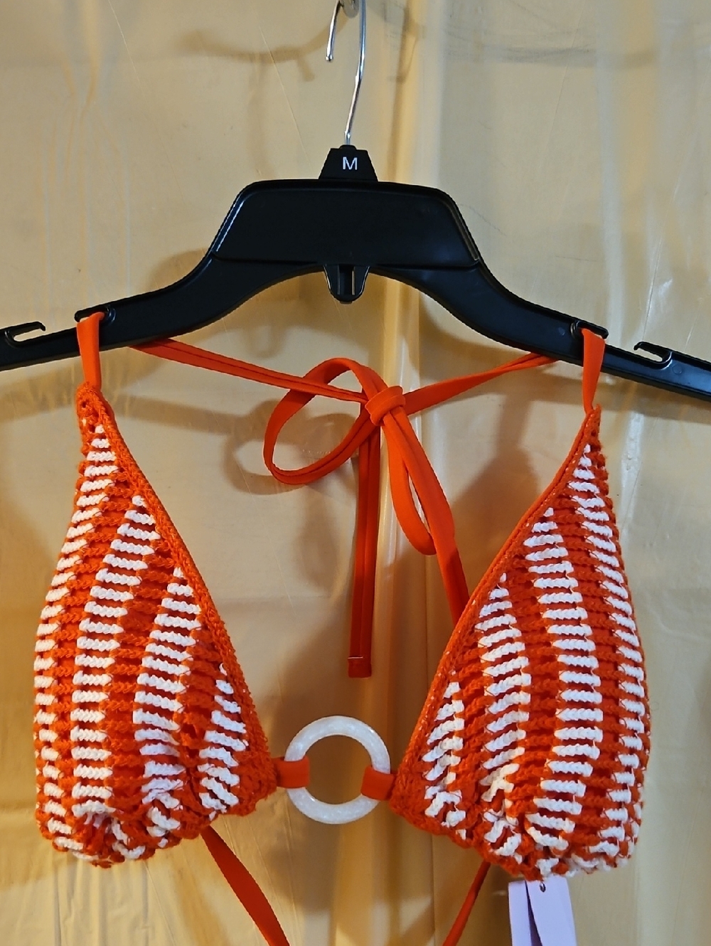 WILD FABLE ORANGE/WHITE CROCHET BIKINI TOP: NEW WITH TAGS: SIZE L (12-14)